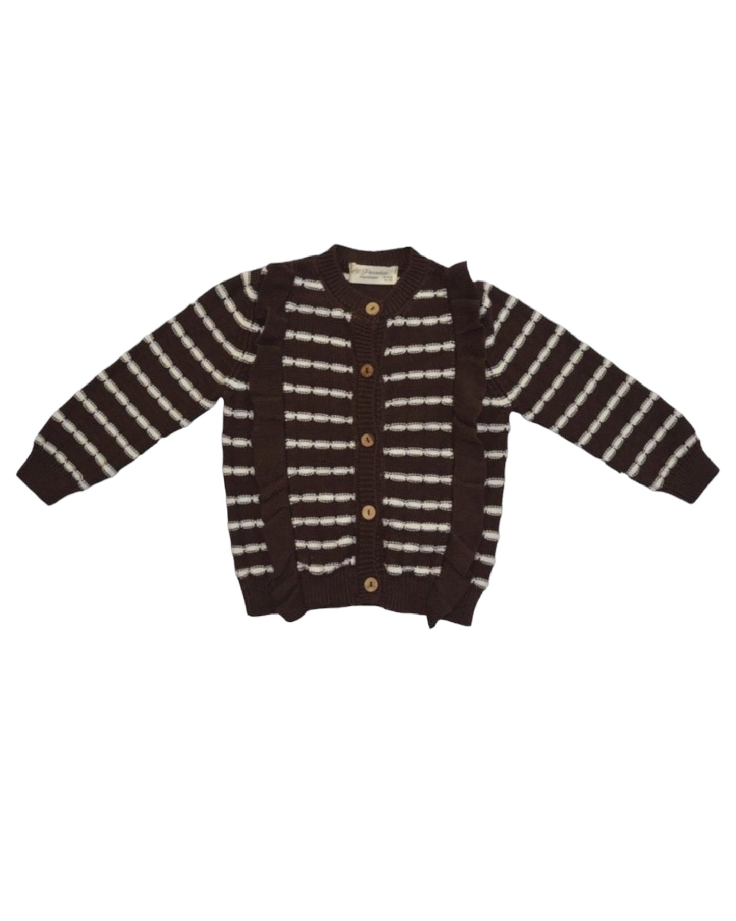 Alba Striped Frill cardigan brown - Lil' Paradise Copenhagen