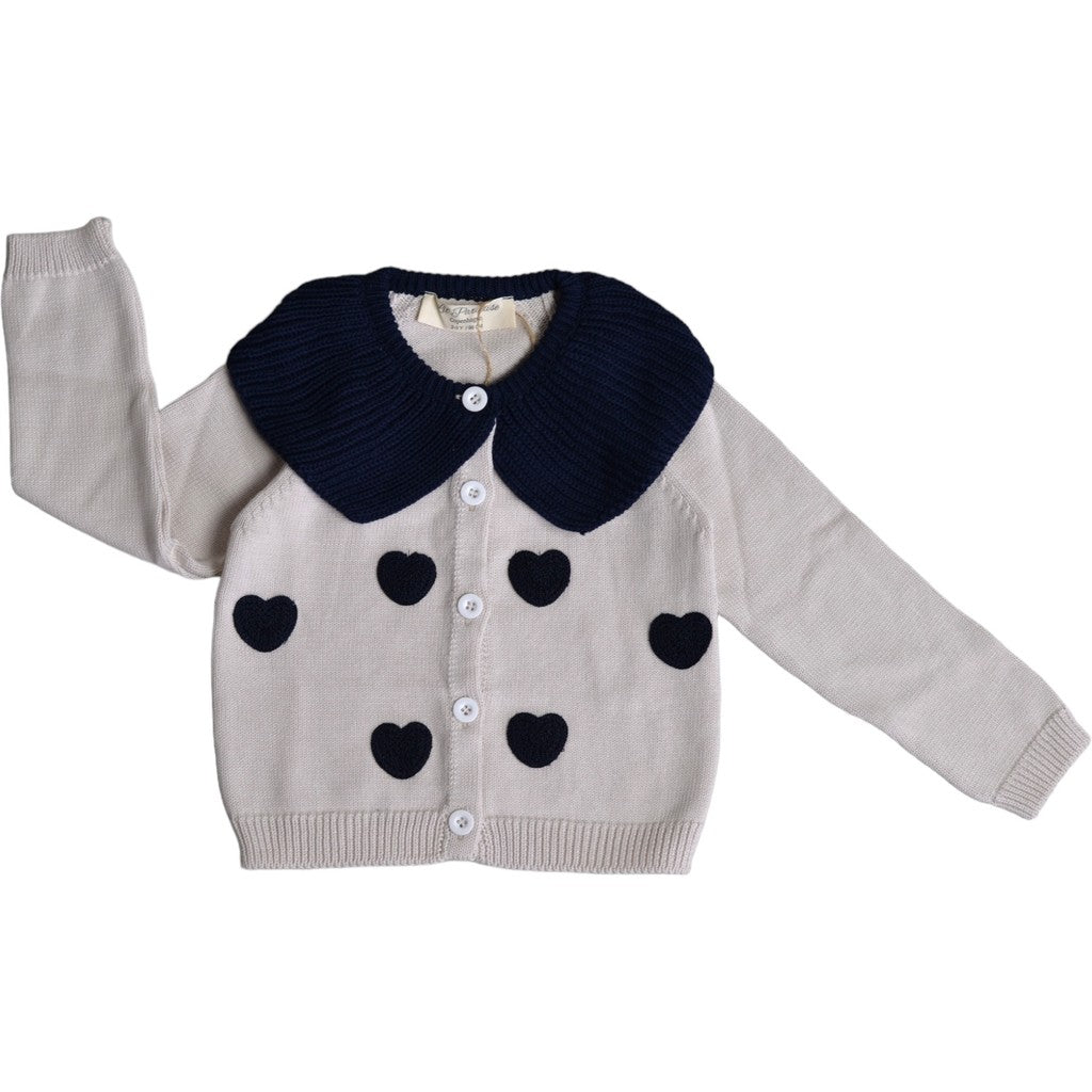 Lil´ Paradise Copenhagen Organic Navy Heart Cardigan Cardigan Beige