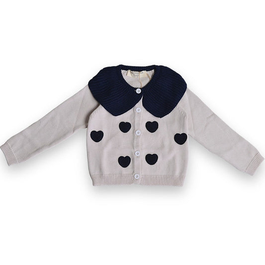 Lil´ Paradise Copenhagen Organic Navy Heart Cardigan Cardigan Beige