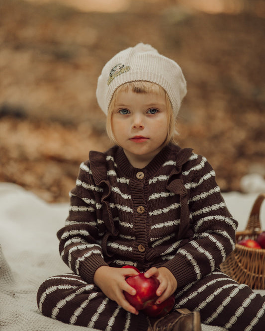 Alba Striped Frill cardigan brown - Lil' Paradise Copenhagen