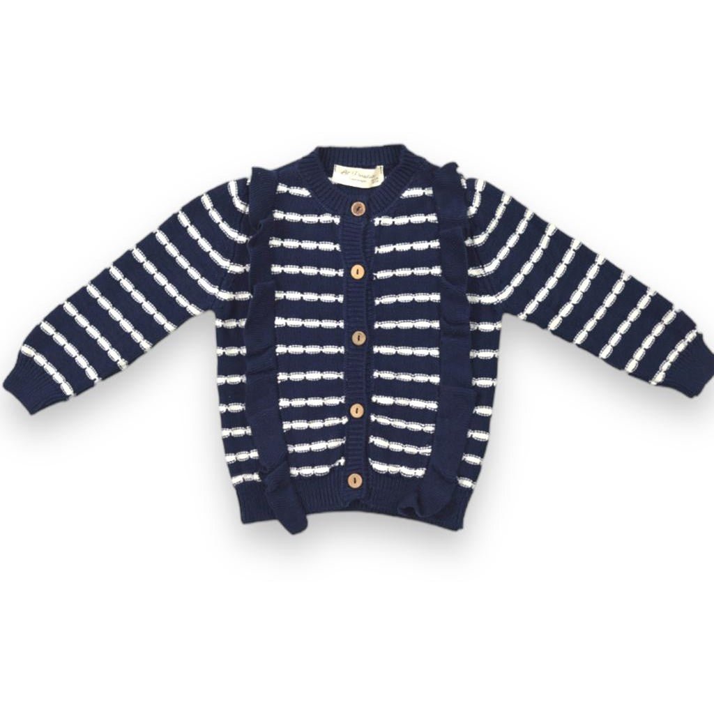 Alba Striped Frill cardigan Navy - Lil' Paradise Copenhagen